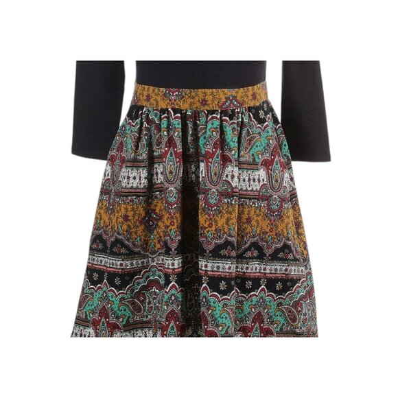 Maeve for Anthropologie Size 12 Dress Boho Black Gold Paisley Fit and Flare NWOT - Picture 3 of 4